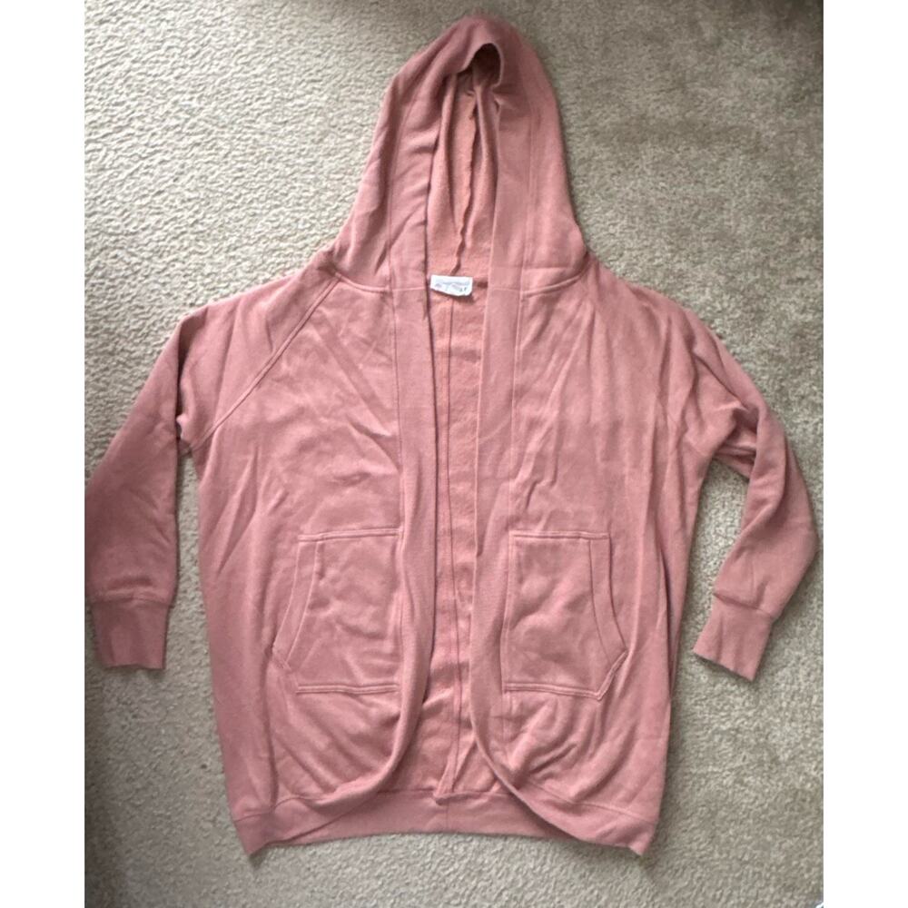 Olive+Oak Knit Cardigan Open Pink Casual Soft Sweater Pockets Women’s Medium